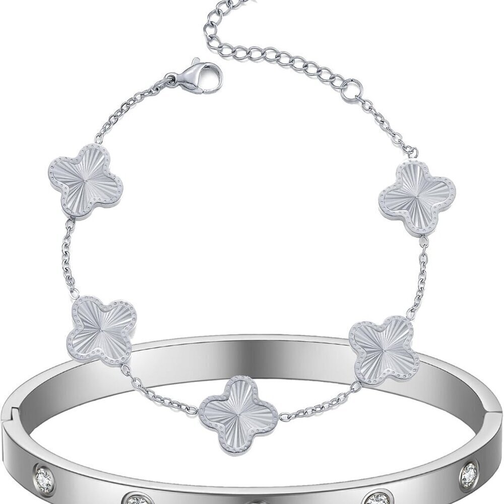 Clover Bracelet Stainless Steel Love Bangle Set for Women Lucky Fashion Jewelry